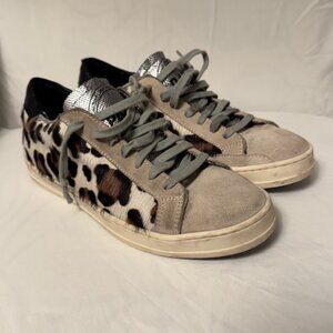 P448 John Cow hair Leopard Gray Black Low Top Sneakers Suede 37  6.5
